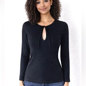 Theory Black Keyhole Tie Front Long Sleeve Top Size M